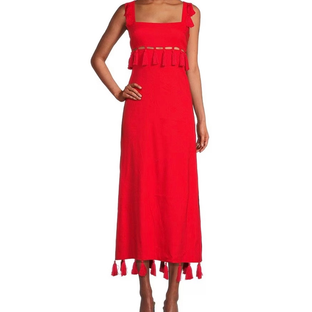 Antonio Melani x the nat note cici tassel linen fringe blend maxi dress